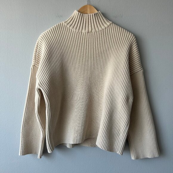 Modern Citizen Sweaters - Modern Citizen Kadeen Ribbed Cotton Mock Neck Sweater Beige Womens Size M Cozy